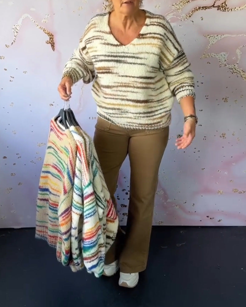 Pull décontracté imprimé à col en V