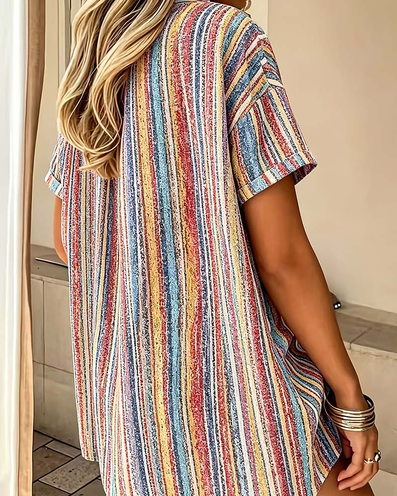 Blouse Rayée Bloc De Couleur Décontractée