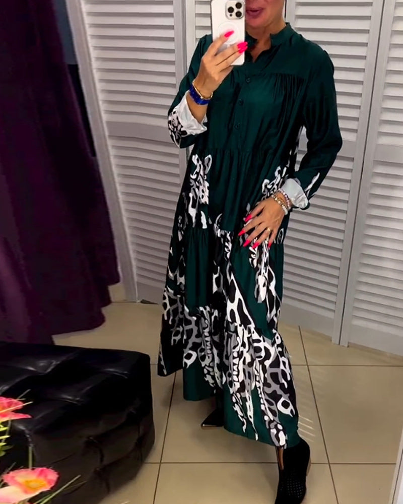 Robe longue décontractée boutonnée imprimée