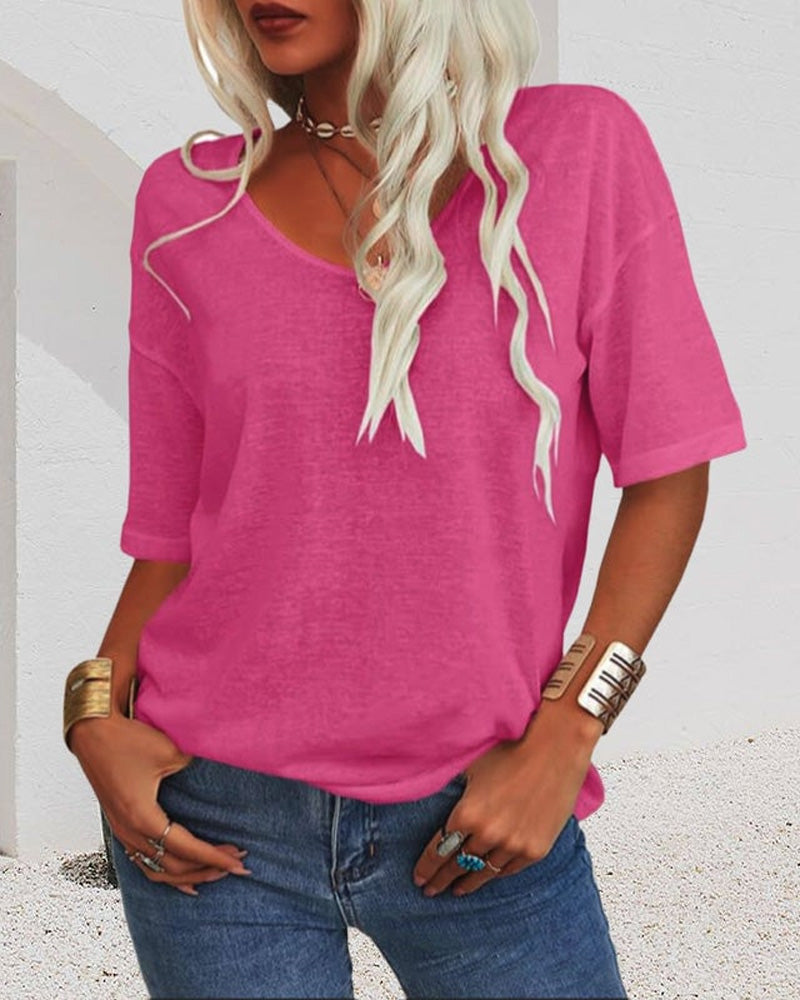 Haut Femme Manches Courtes Col V