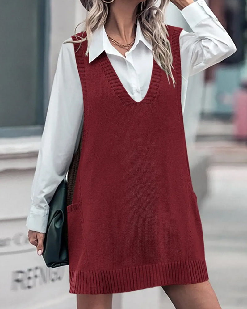 Robe Col En V Sans Manches Pullover Sweat