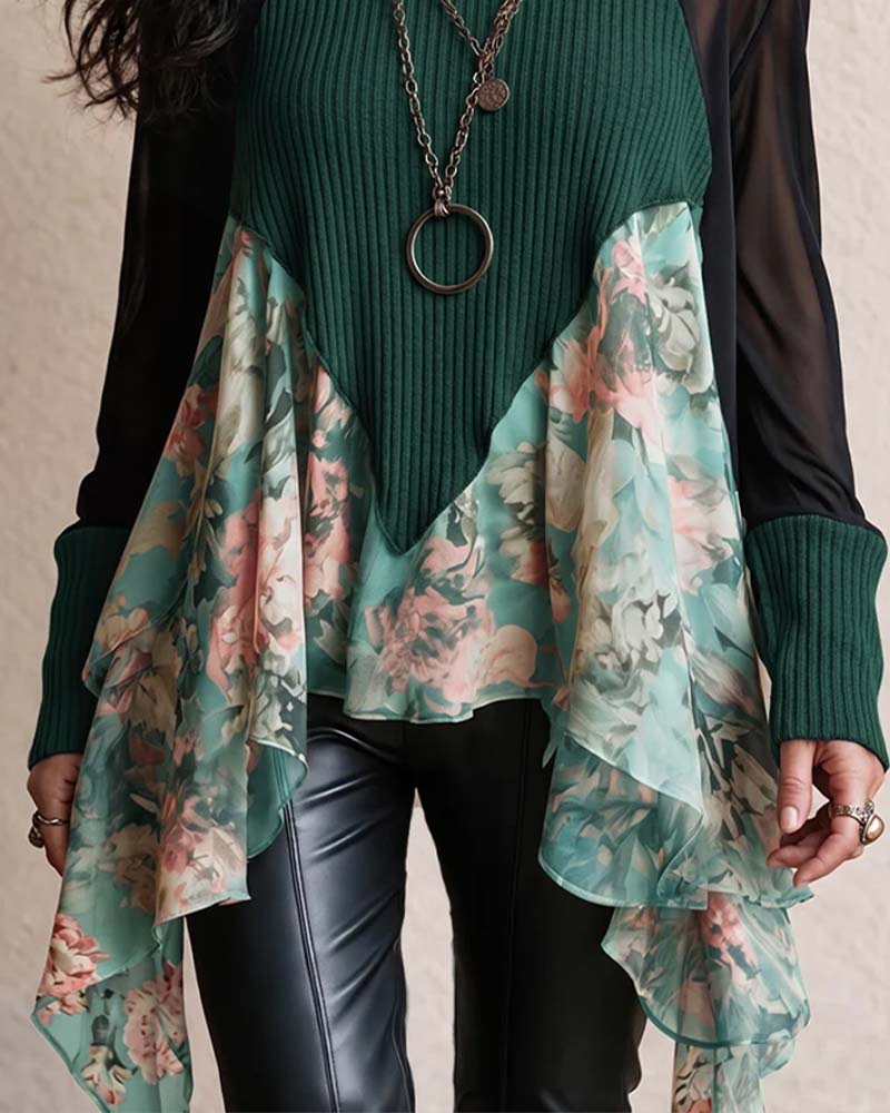 Blouse Patchwork Florale Irrégulière