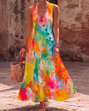 Robe Sans Manches Aquarelle Florale Élégante Maxi