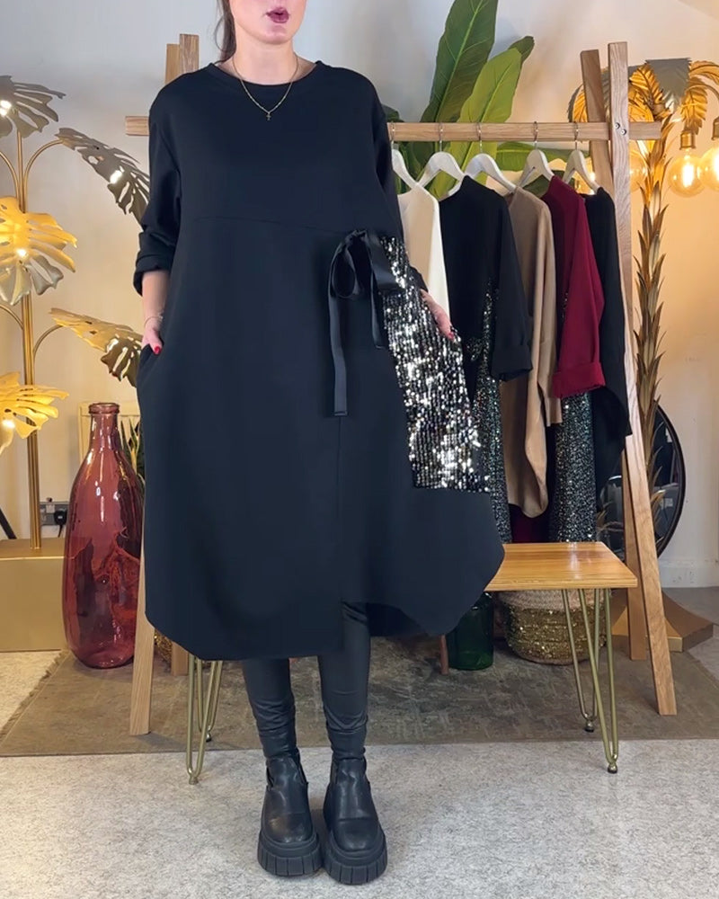 Robe À Manches Longues Ample Pailletée