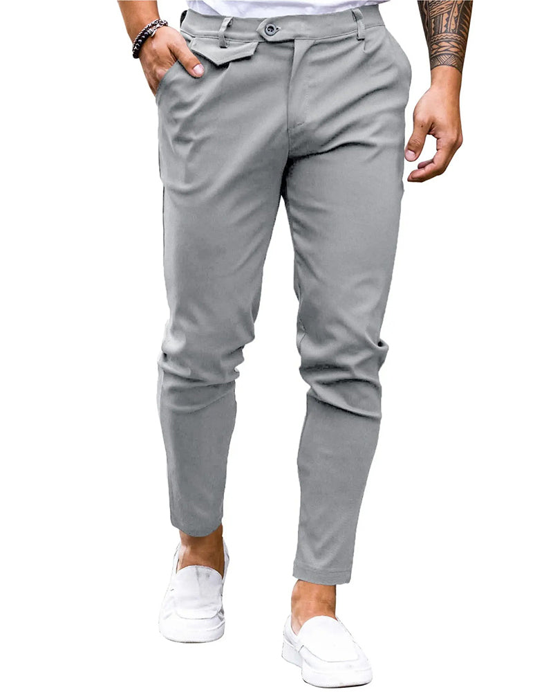 Pantalon Unie Bouton Devant Slim Fit Décontracté