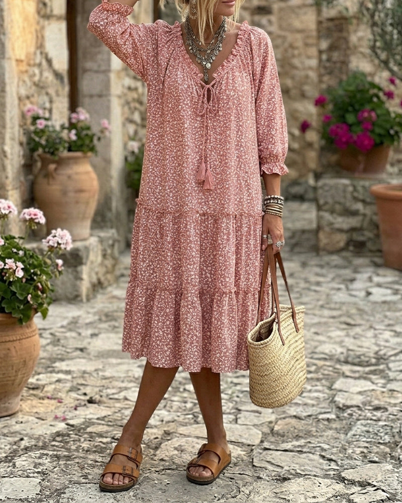 Robe Fleur Imprimé Volant Attache