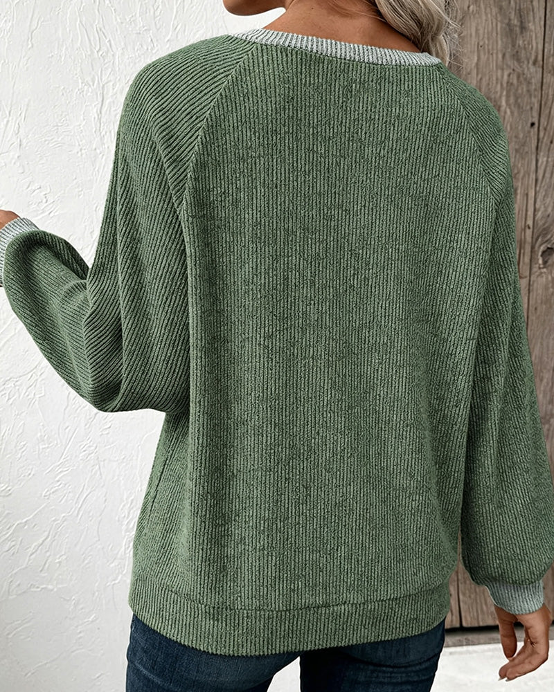 Top En Tricot À Col Contrastant Manches Longues