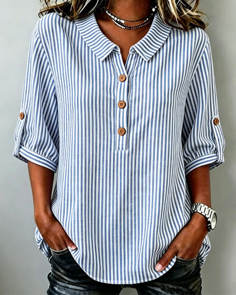 Blouse Décontractée Rayée Henley