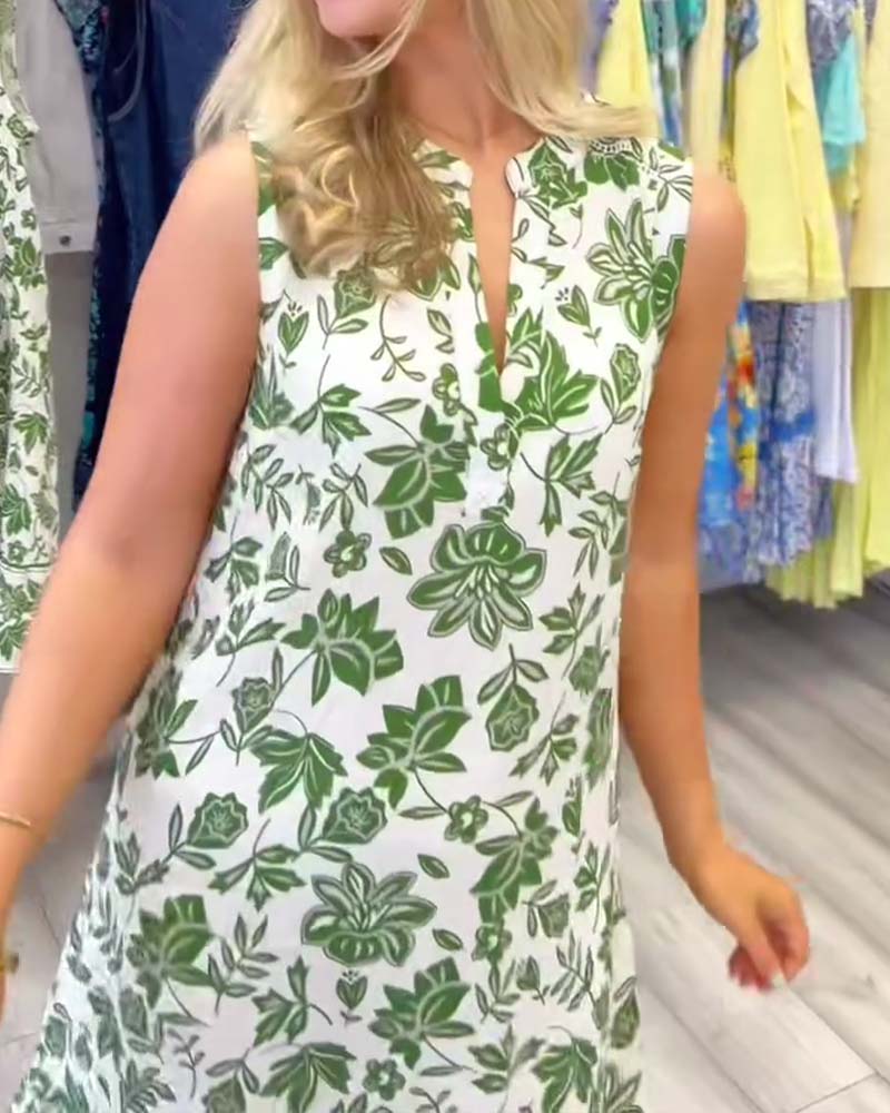 Robe Sans Manches Florale Col V