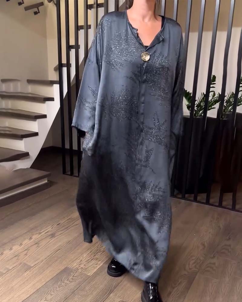 Robe Longue Manche Imprimée Droite