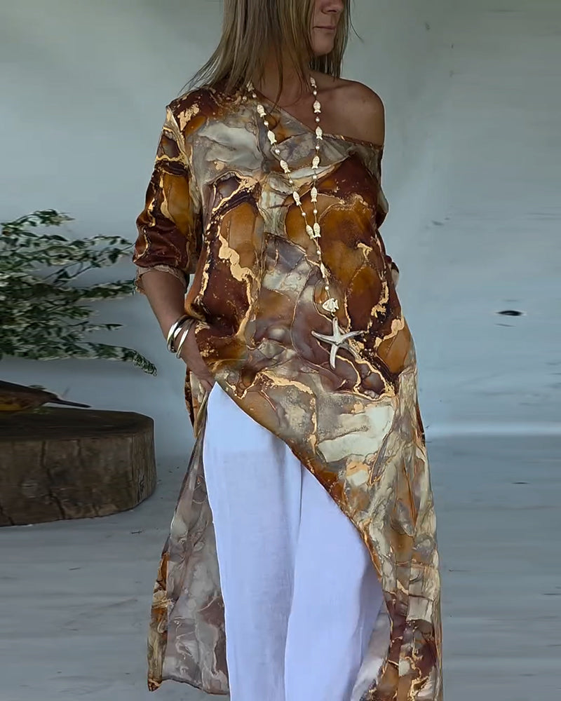 Blouse Fendue Imprimée À La Mode