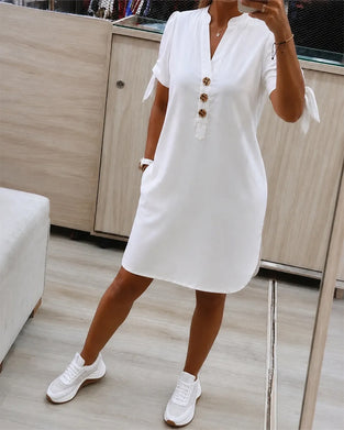 Robe Col V Droit Demi Bouton