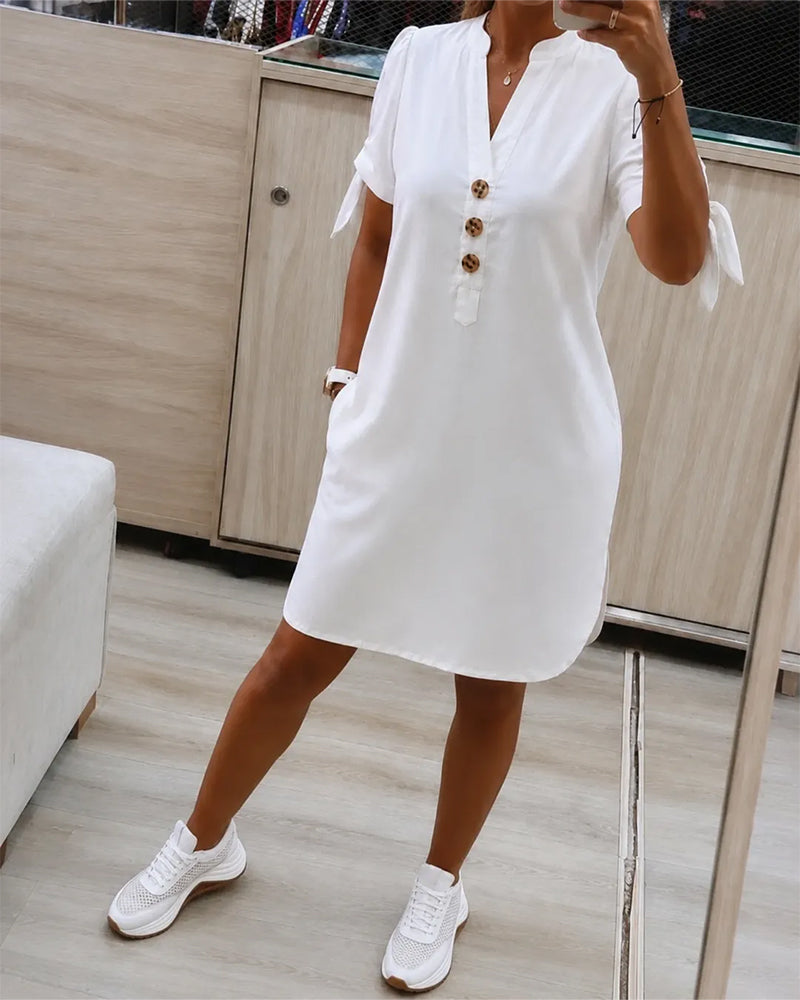 Robe Col V Droit Demi Bouton