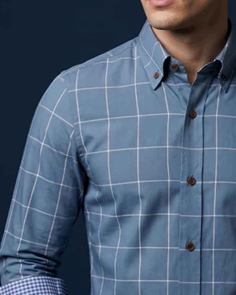 Chemise Bleu Et Blanc Carreau Revers Manche Longue