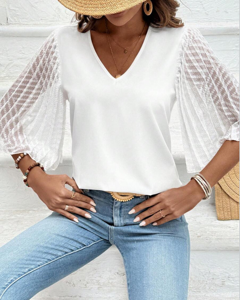 Blouse Unie Col En V Coupe Ample