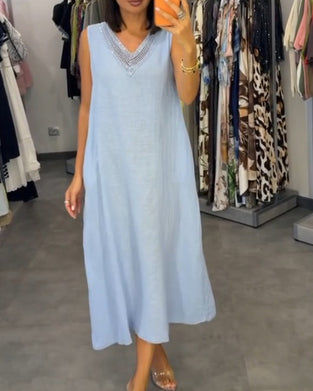 Robe Col En V Sans Manches Midi