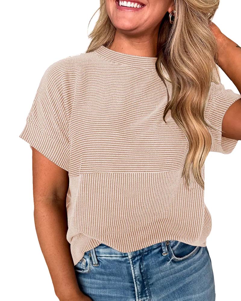 T-Shirt Rayé Manche Courte Encolure Ronde