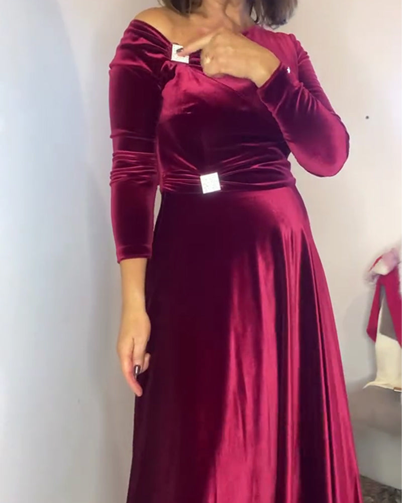 Robe Élégant Velours Boucles Métal