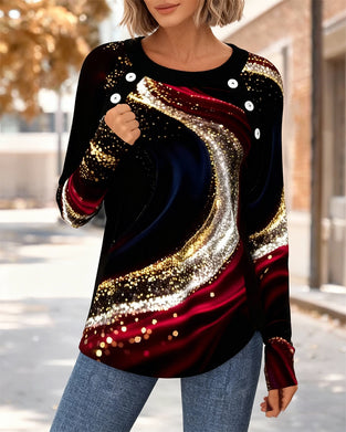 T-shirt imprimé à col rond et manches longues