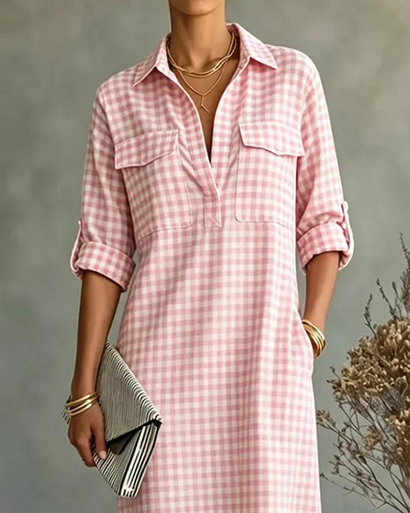 Robe À Carreaux Col Chemise