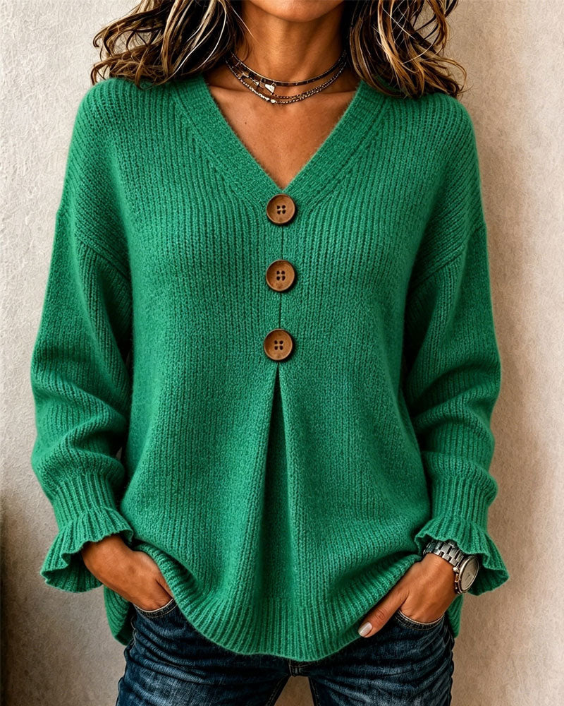 Pull Col En V Bouton Pullover