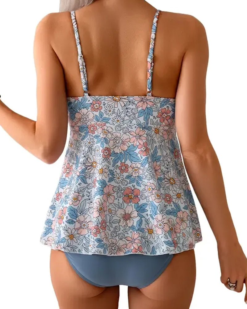 Tankini Imprimé Halter Creux