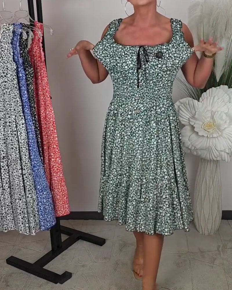 Robe Florale Bretelles Lacet Taille
