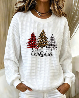 Sweatshirt Col Rond À Carreaux Pullover Arbre De Noël