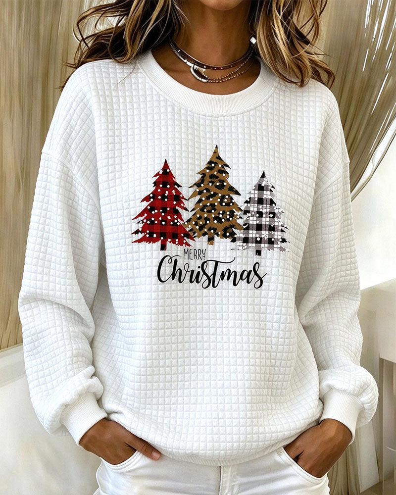 Sweatshirt Col Rond À Carreaux Pullover Arbre De Noël