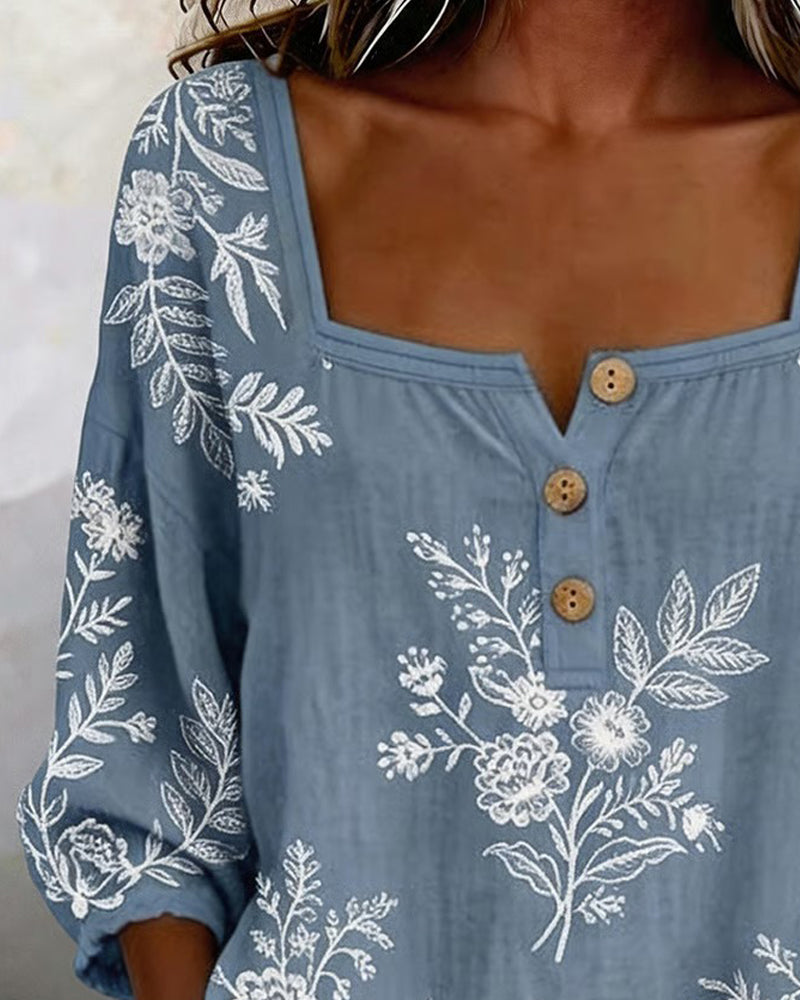 Blouse Col Carré Imprimé Lâche