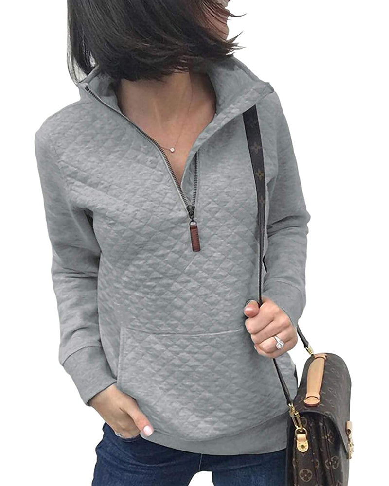 Sweatshirt Décontracté Fermeture Éclair Manches Longues