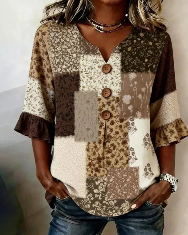 Blouse Col V, Manches À Volants
