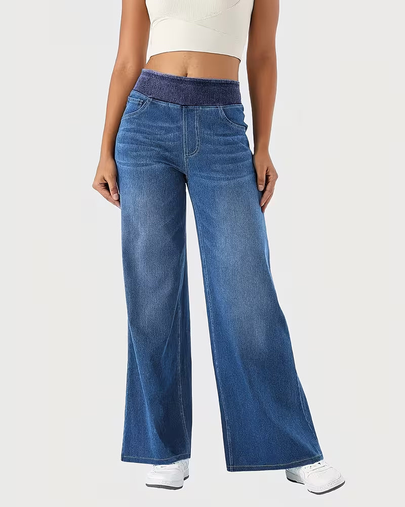 Pantalon En Denim Taille Extensible Droit