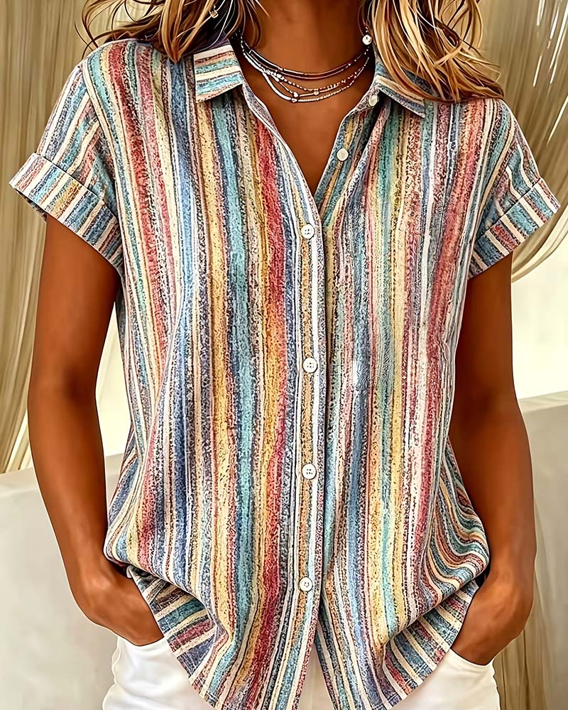 Blouse Rayée Bloc De Couleur Décontractée