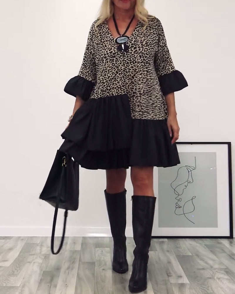 Robe décontractée à volants à imprimé léopard