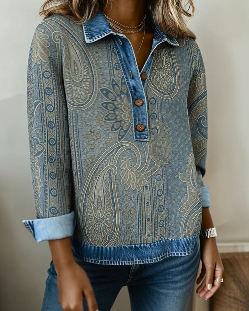 Sweat-Shirt Color-Block Col Boutonné