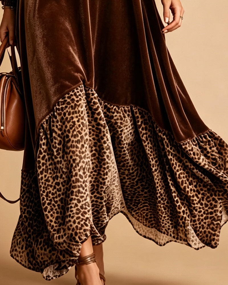 Robe Décontractée Patchwork Léopard