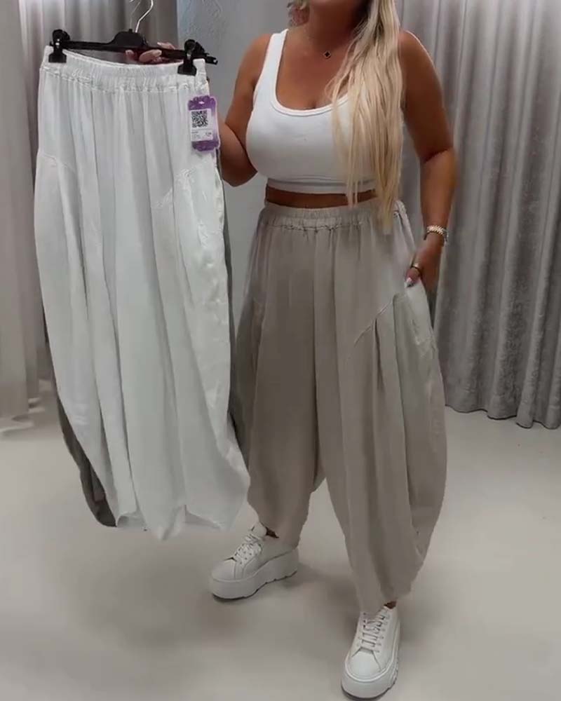 Pantalon Taille Élastique Jambe Large Harem
