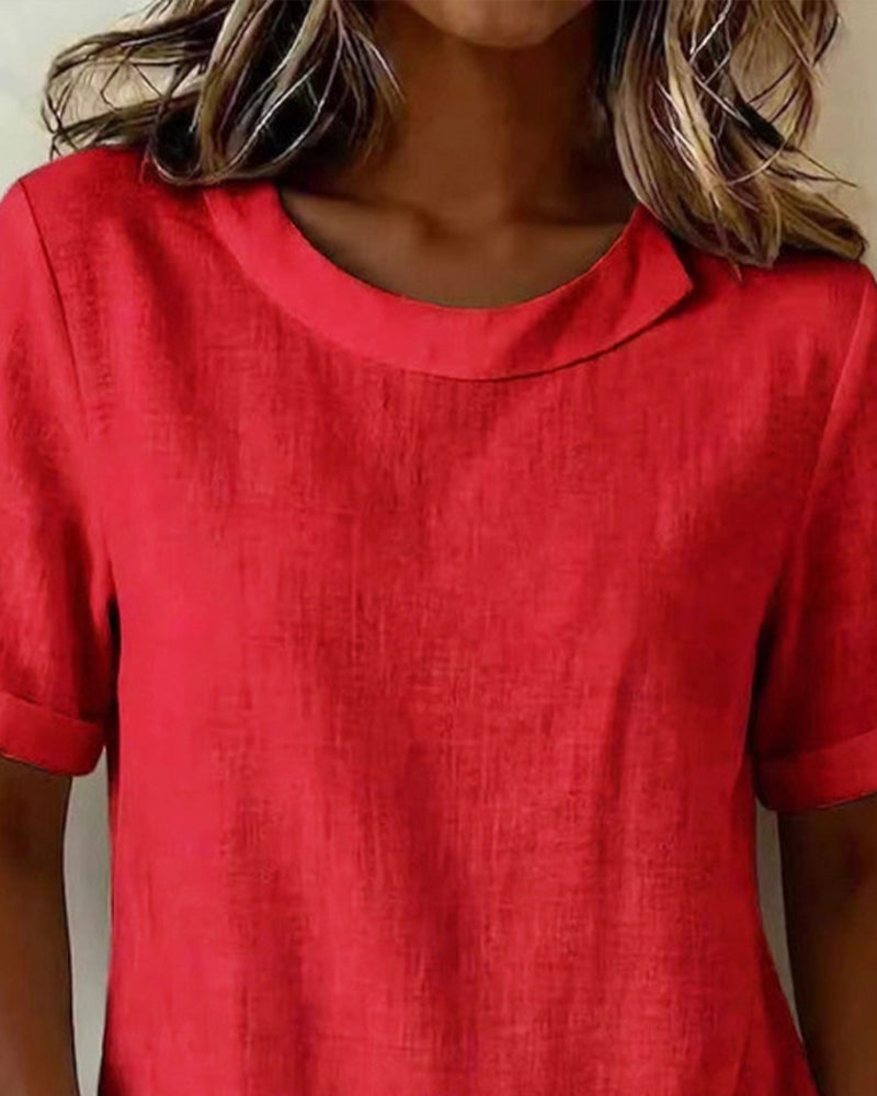 Blouse Manches Courtes Encolure Design Irrégulier