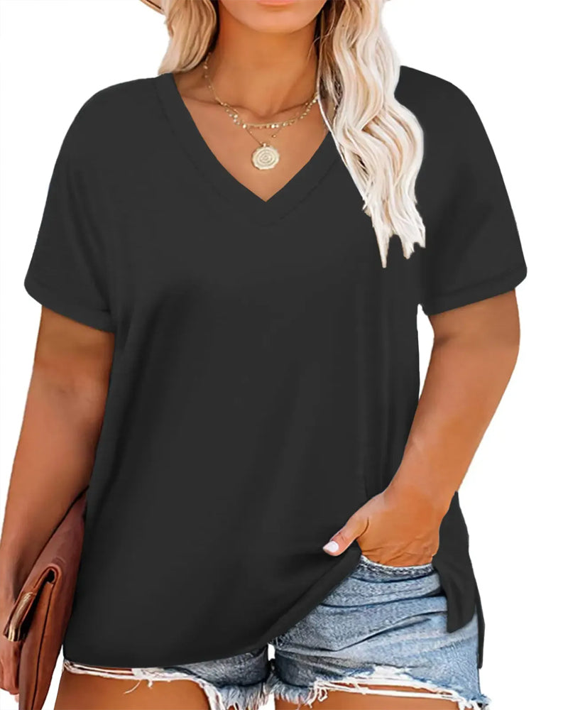 T-Shirt Col En V Manches Courtes Lâche Décontracté