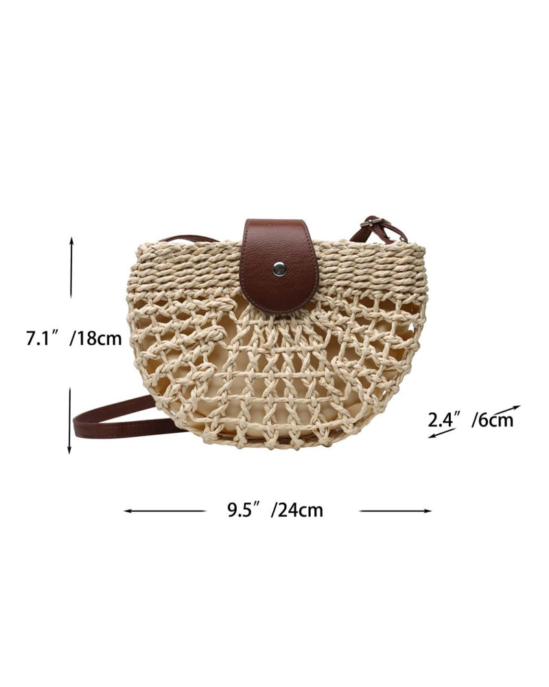 Sac Boho Forme Semi-Circulaire Creux Paille