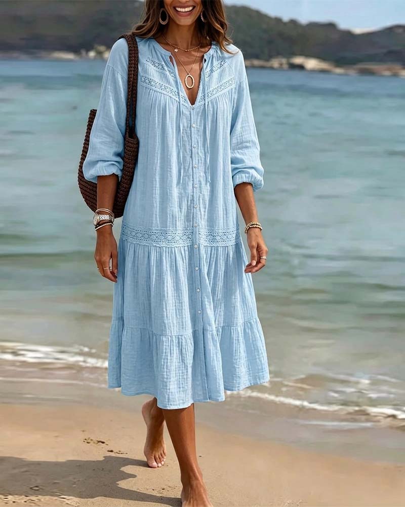 Robe Dentelle Texturée À Volants Longue