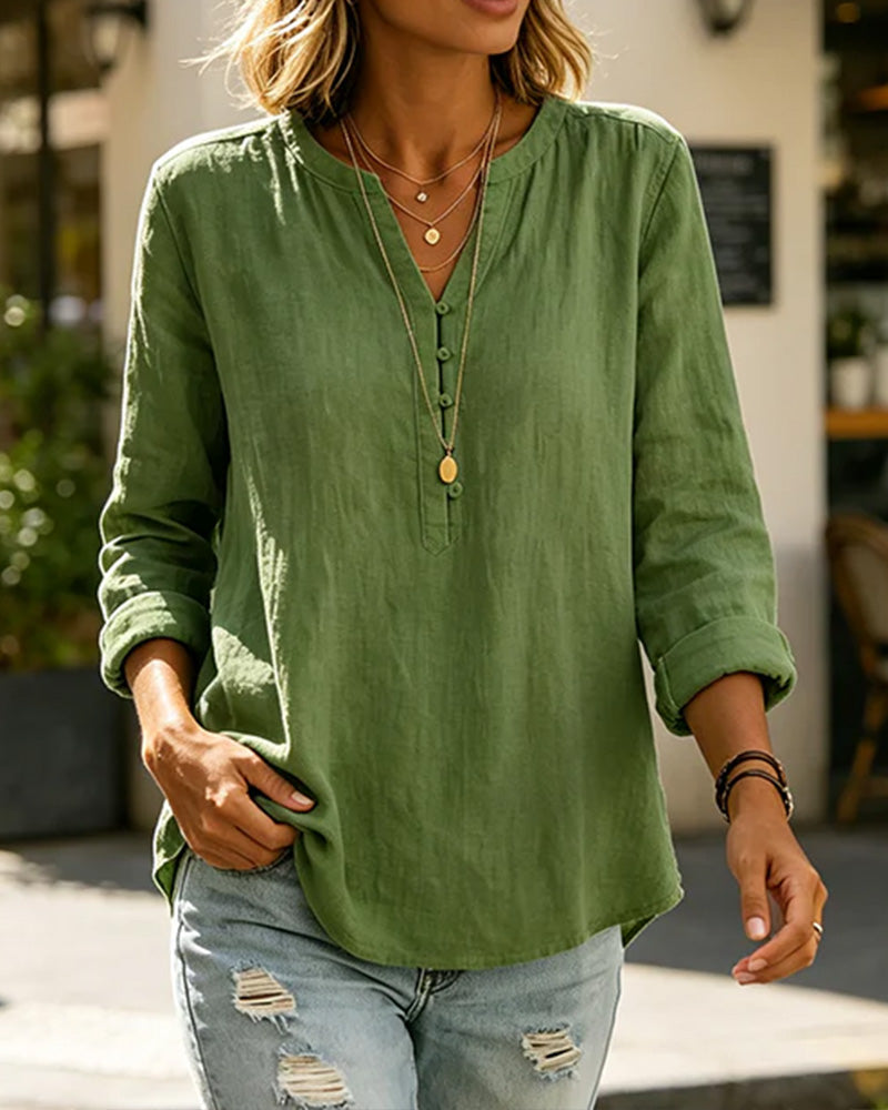 Blouse Manche Longue Col V Bouton