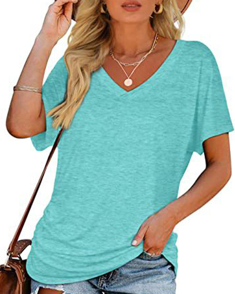 T-Shirt Plissé Uni Col En V