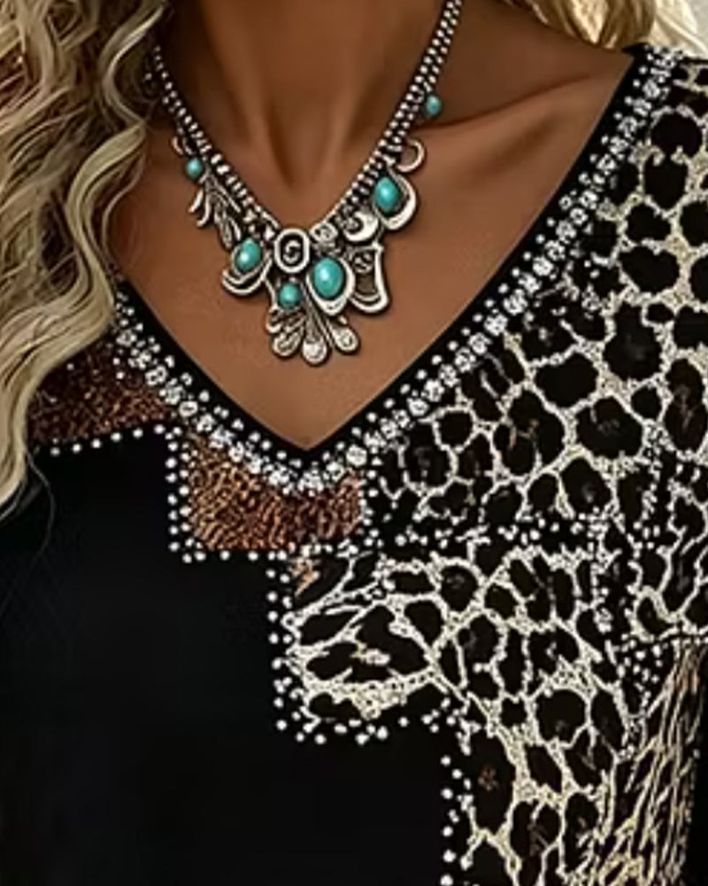 Blouse Col V Léopard Imprimé