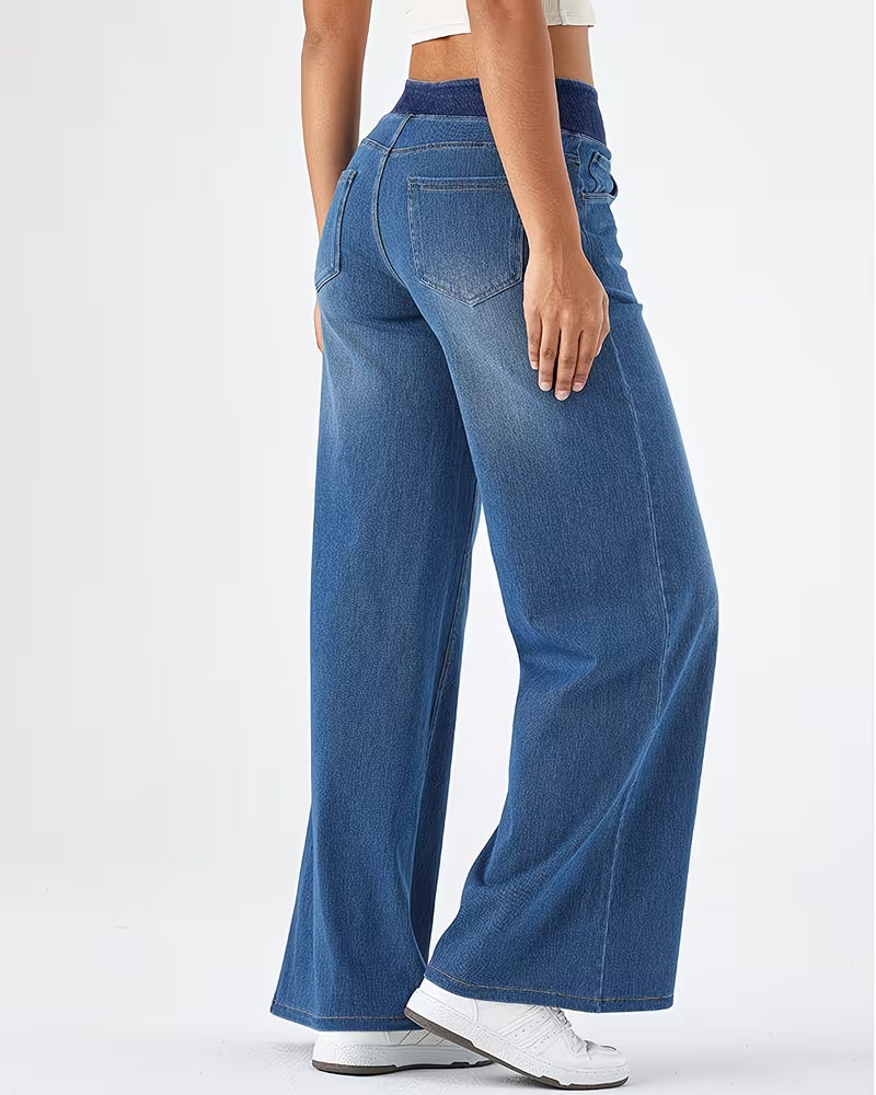 Pantalon En Denim Taille Extensible Droit