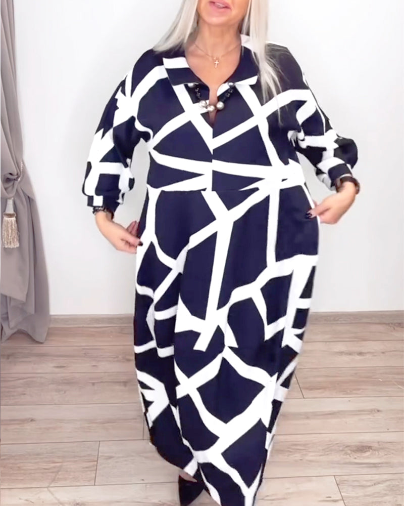 Robe Revers Ample Imprimé Géométrique