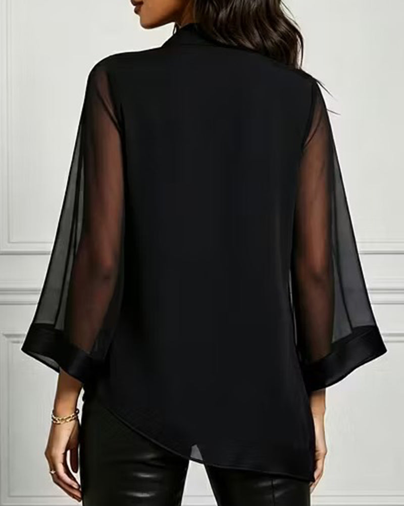 Blouse Col Cowl Irrégulier Uni Sheer