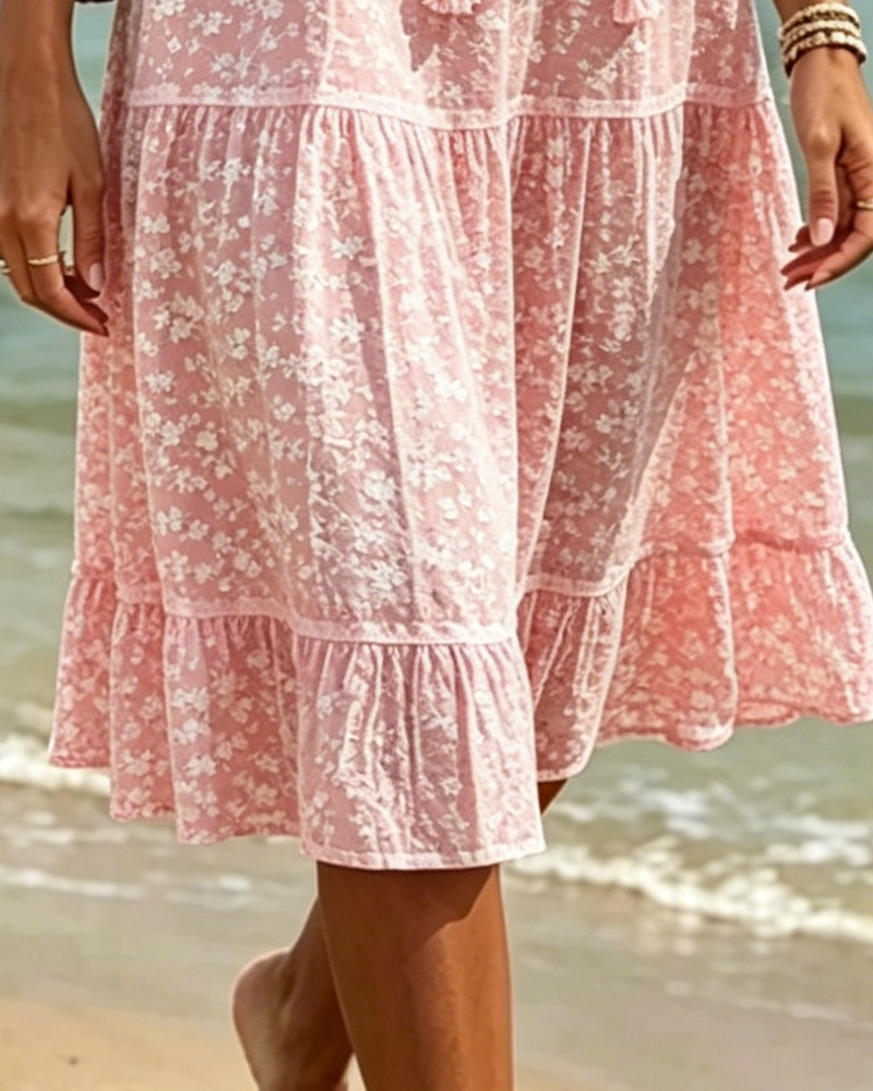 Robe Attacher Col En V Volant Fleuri Ligne A
