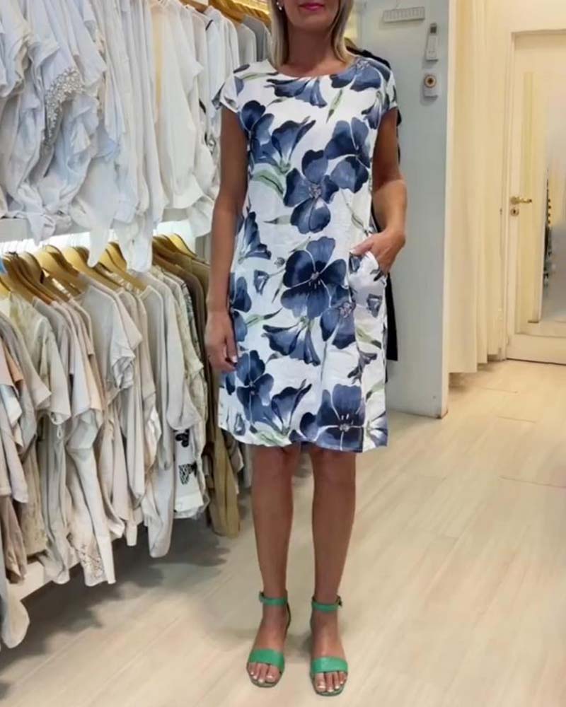 Robe à manches courtes et poche à imprimé floral